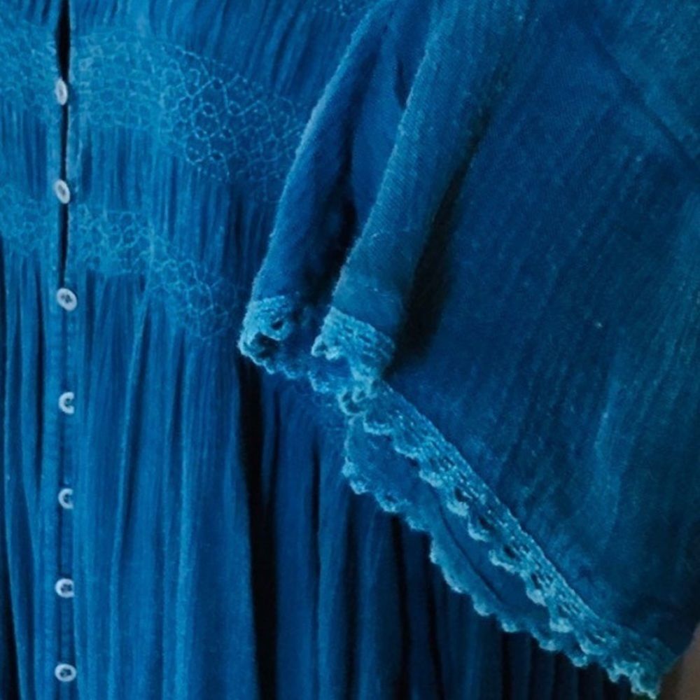 Free People Teal Blue Bird high-low Tunic Medium - Picture 6 of 9